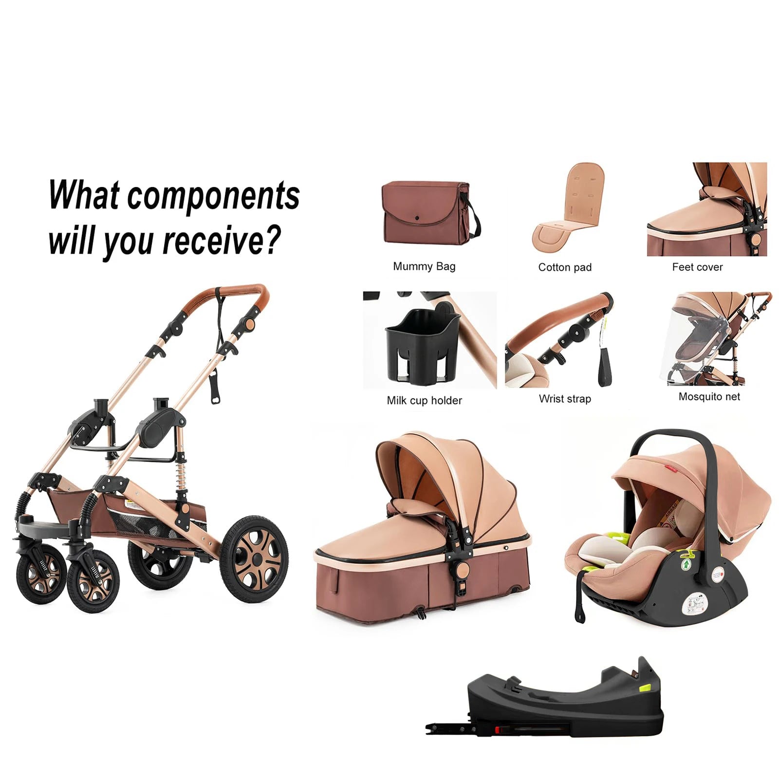 Infant Car Seat Combo Stroller Travel System for Newborn with Isofix Base,Baby Carriage 3in1 Reversible Stroller suit Toddler