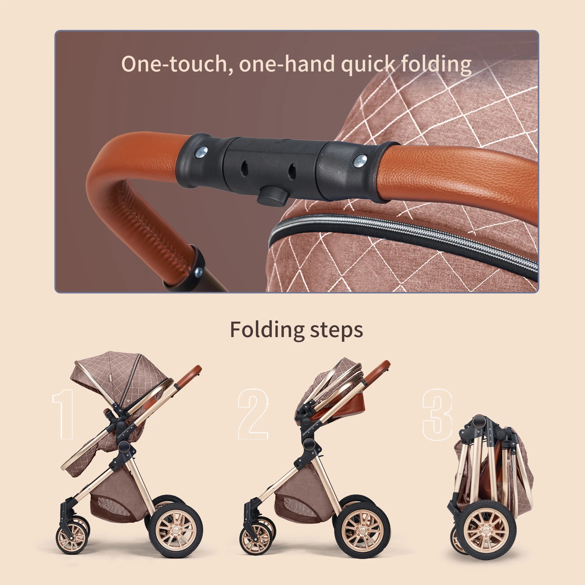3 In 1 Luxury Pram High Landscape Baby Stroller Folding Pushchair Vista Stroller With Reversible Stroller Seat