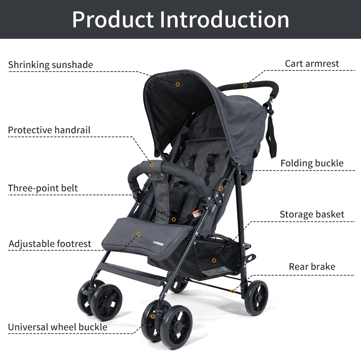 2-in-1 baby stroller, with a metal frame and comfortable fabric, is lightweight and foldable, comes with a safety belt, and has