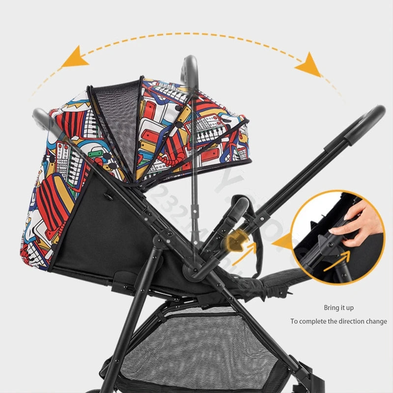 Two-way high landscape baby stroller can sit or lie down lightweight folding baby baby baby children stroller