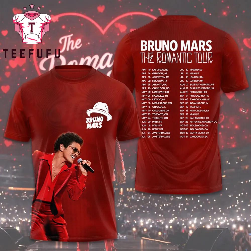 Bruno Mars The Romantic Tour Scheduler Red 3D Shirt