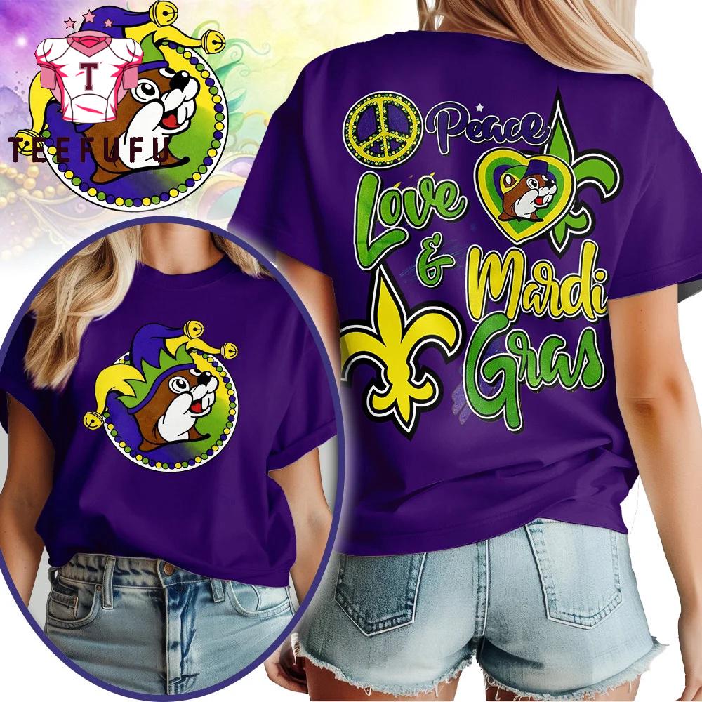 Buc-ee’s 2026 Peace Love And Mardi Gras Unisex 3D Shirt
