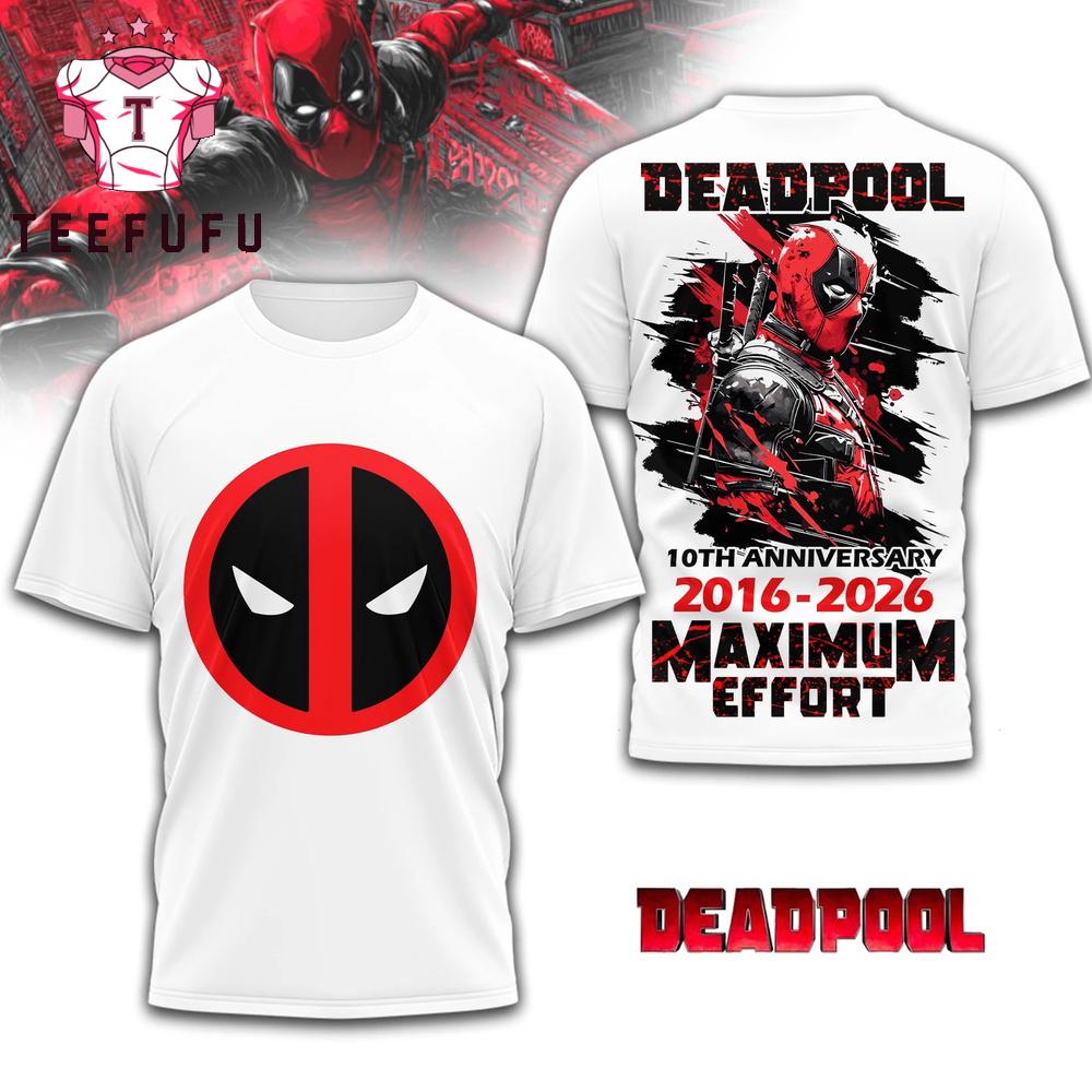Deadpool 10th Anniversary 2016-2026 White T Shirt