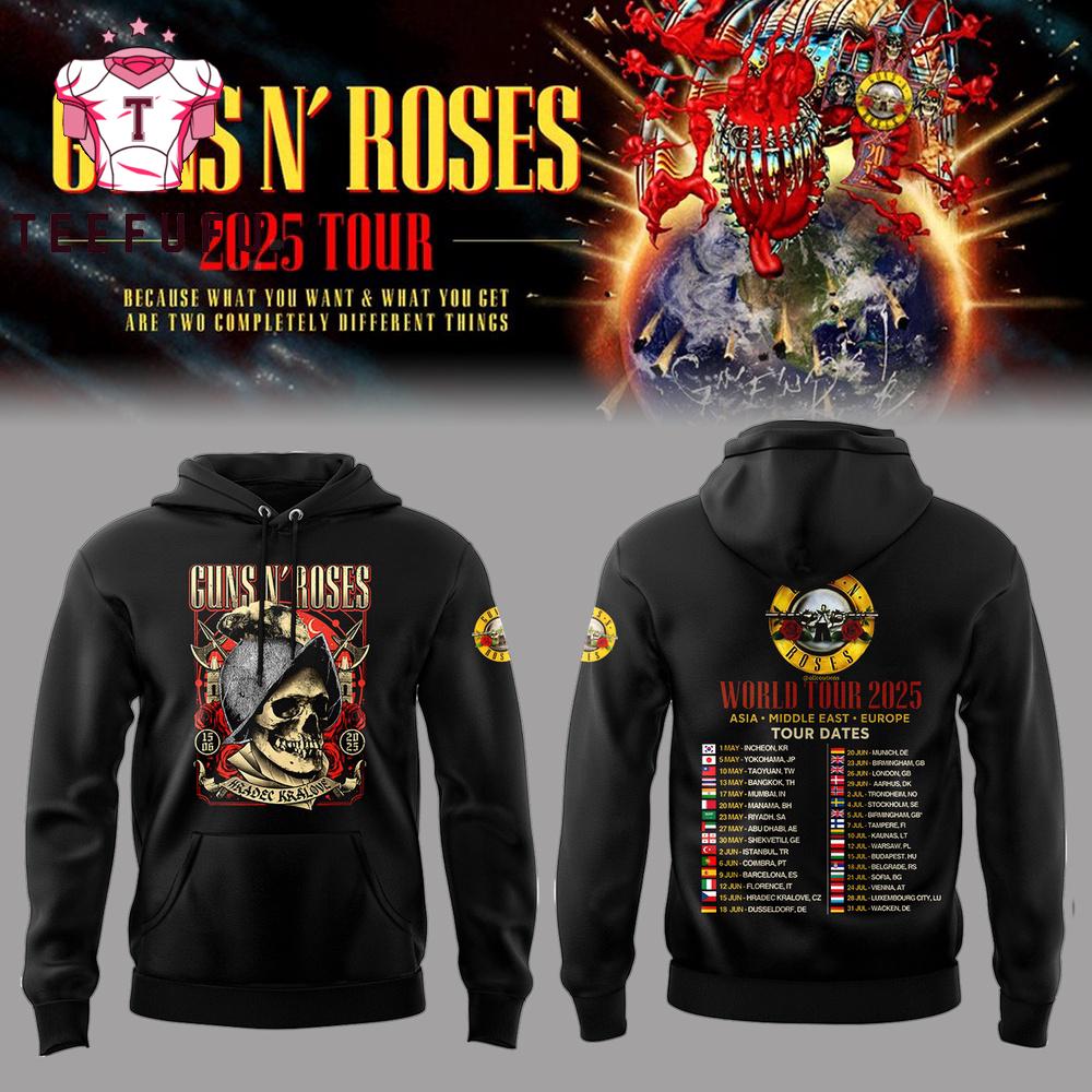 Guns N’ Roses 2025 Asia Middle Europe Tour Dates Black Hoodie Shirt