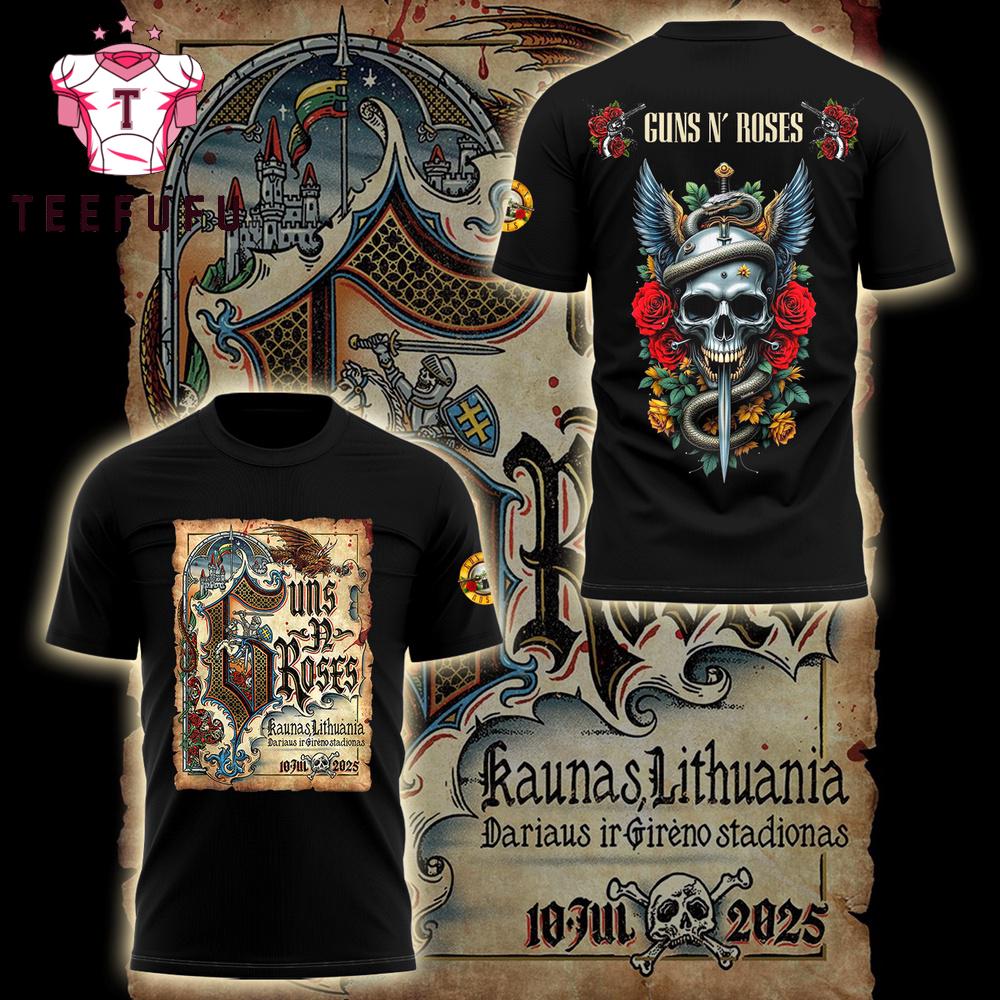 Guns N' Roses In Kaunas Lithuania On July 10 2025 Dariaus Ir Gireno Stadionas Black T Shirt