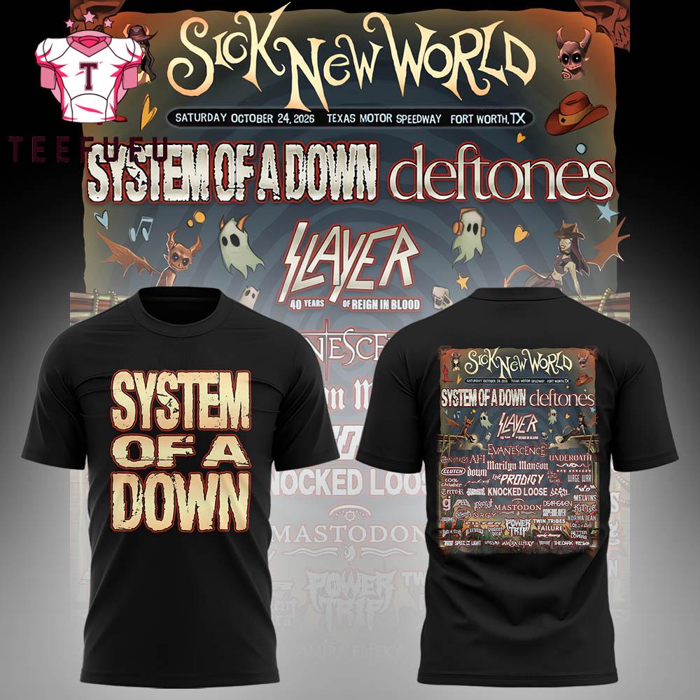 System Of A Down Tour 2026 SICK NEW WORLD Black T Shirt
