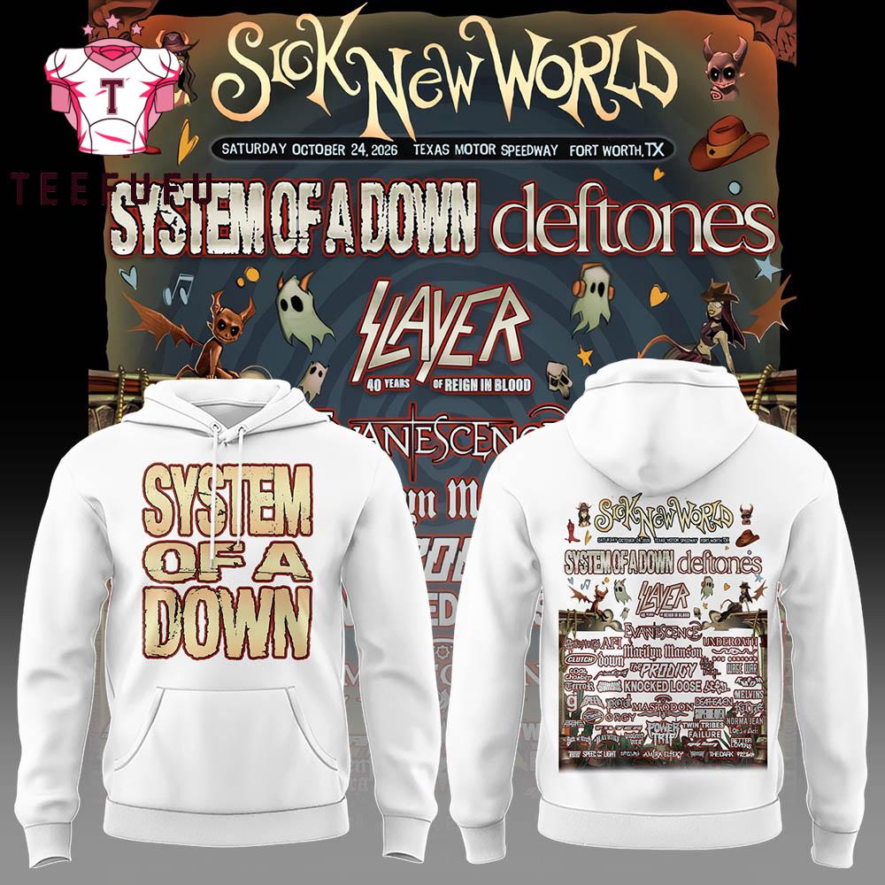 System Of A Down Tour 2026 SICK NEW WORLD White Hoodie